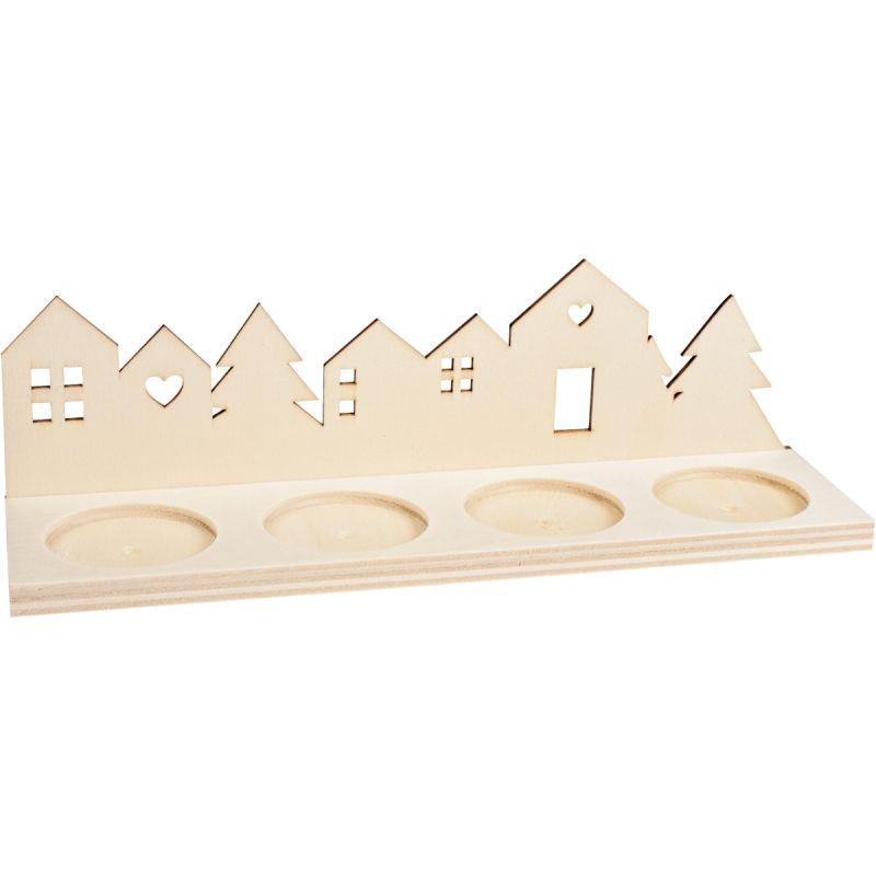 Image de  Long bougeoir village de Noël en bois 