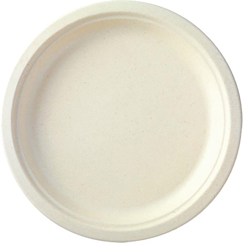 Image de  Paquet de 50 assiettes en fibres de cannes diamètre 26cm blanches 