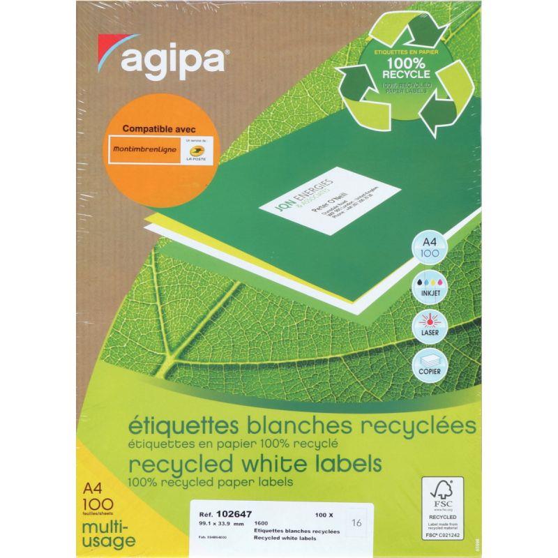 Image de  Boîte de 1600 étiquettes multi-usages blanches recyclées 99,1x33,9mm 