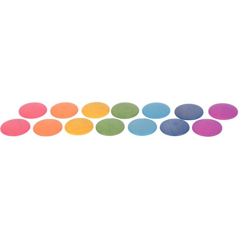 Image de  Boite de 14 disques en bois couleurs assorties 
