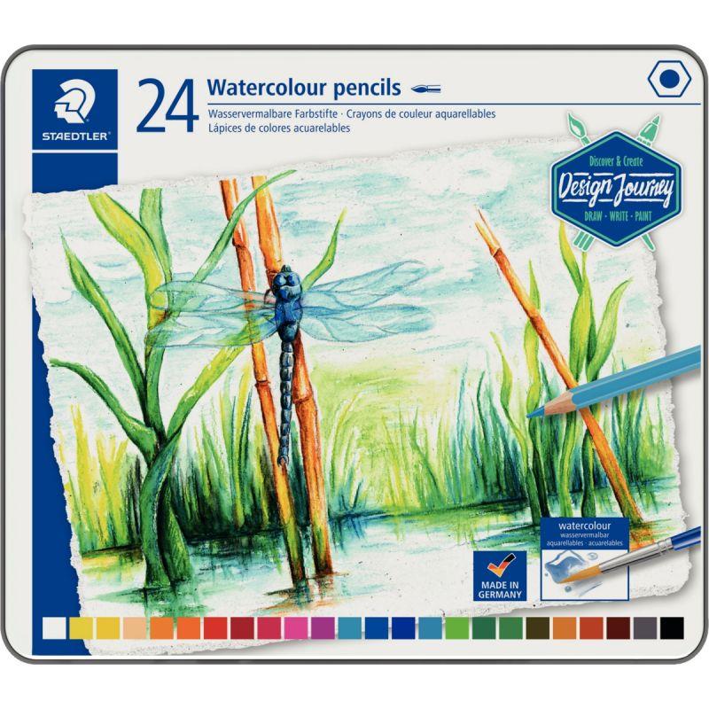 Image de  Boîte de 24 crayons de couleur aquarellables Design Journey 