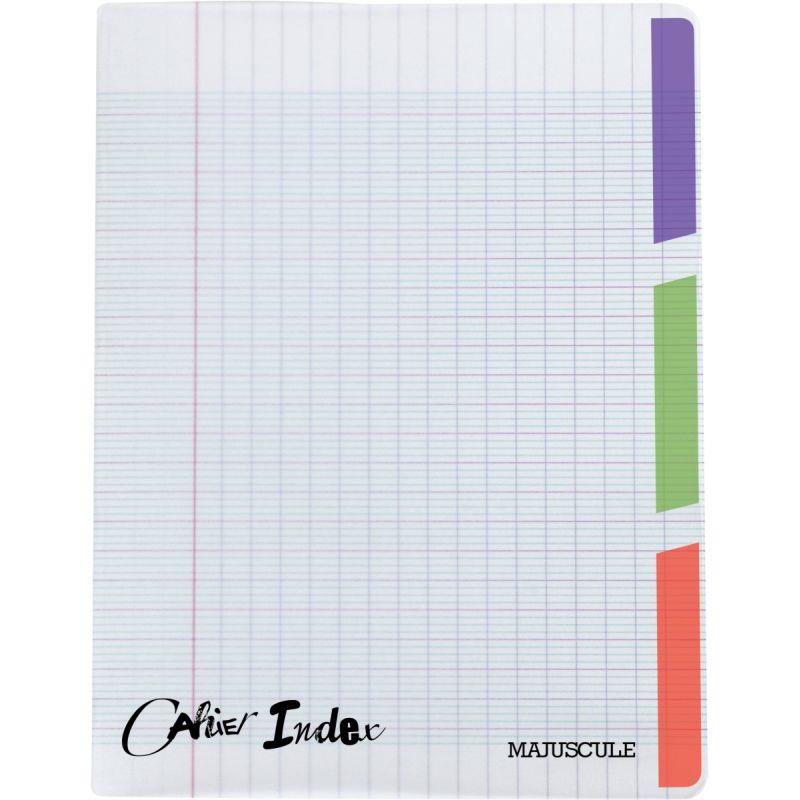 Image de  Piqûre 96 pages 3 index MAJUSCULE, format 17x22 cm, seyès, couverture polypropylène incolore 