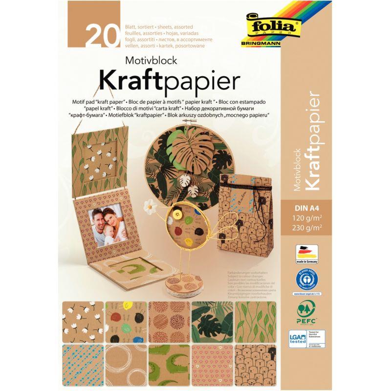 Image de  Bloc de 20 feuilles de papier kraft imprimé 120g et 230g format A4 