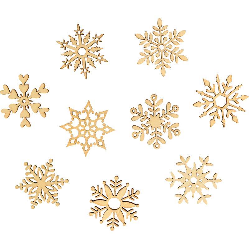 Image de  Boite de 45 mini decorations bois brut flocon 