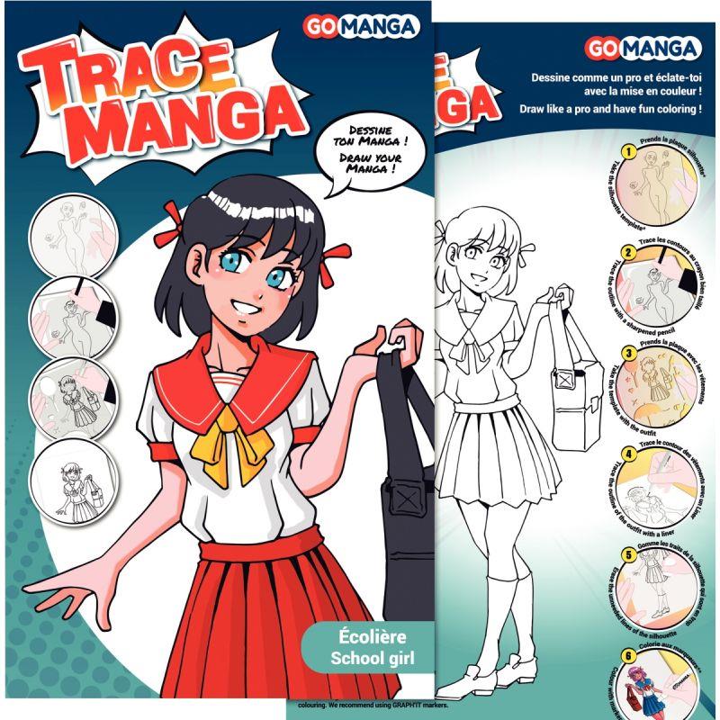 Image de  Trace manga 2 gabarits, fille écolière 