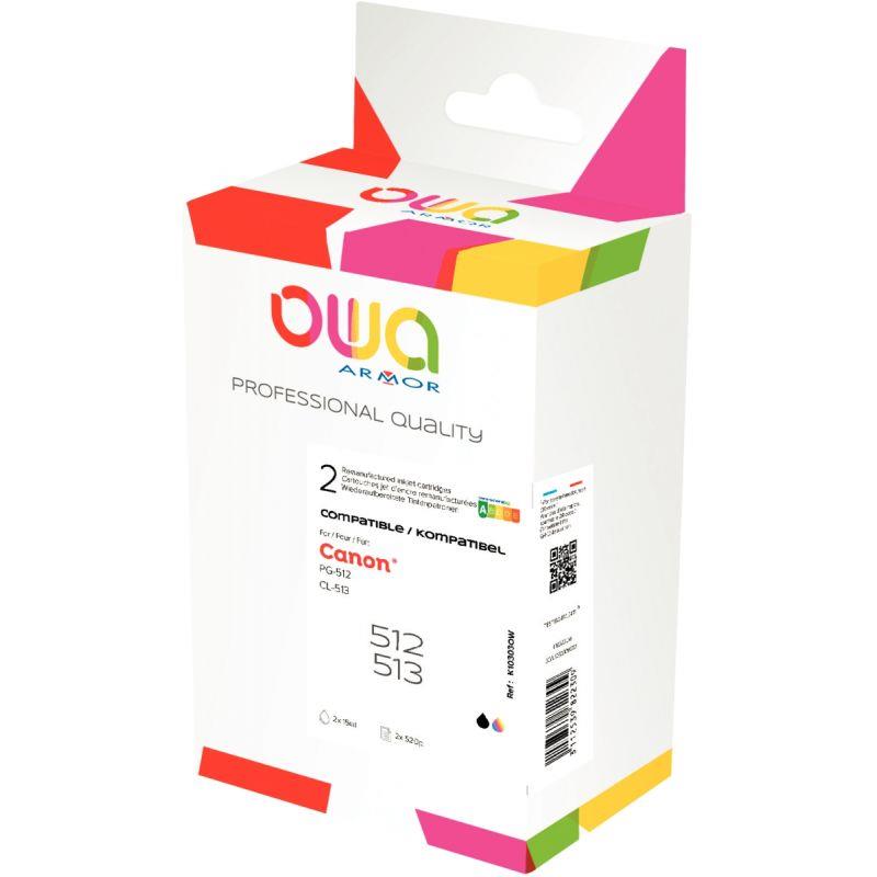 Image de  OWA lot 2 cartouches jet d''encre noire et couleur remanufacturées compatibles Canon PG512 / CL513 