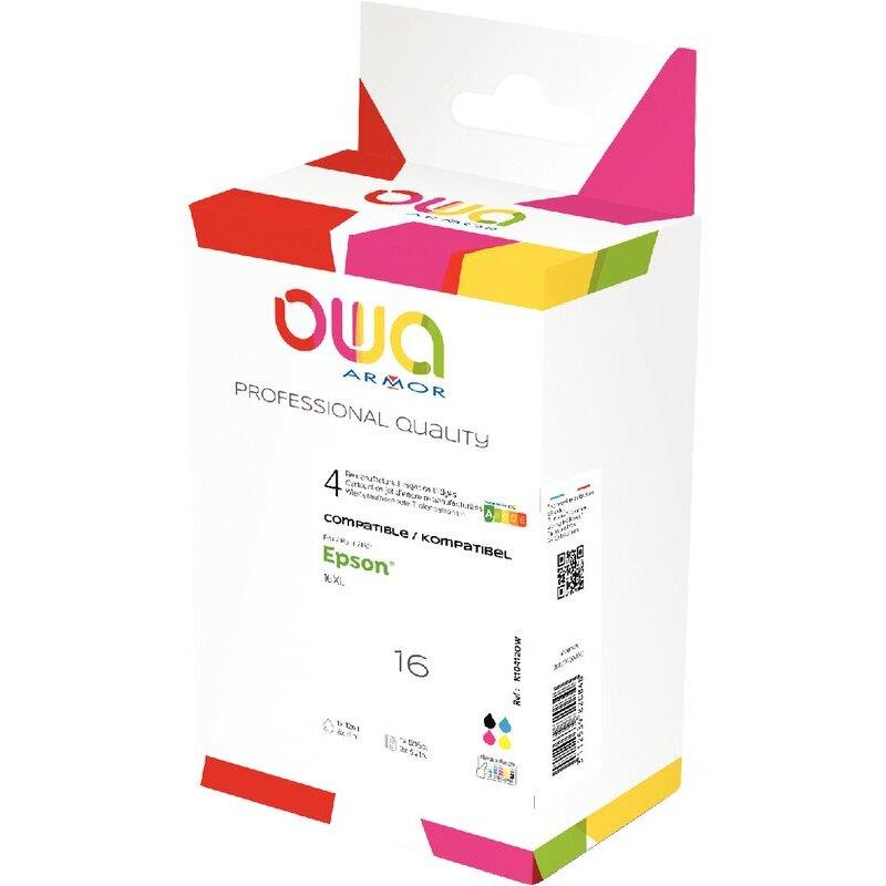 Ref. 09939, OWA Lot 4 cartouches jet d''encre NCMJ haute capacité compatible EPSON STYLO PLUME 16XL (T163640), marque ARMOR