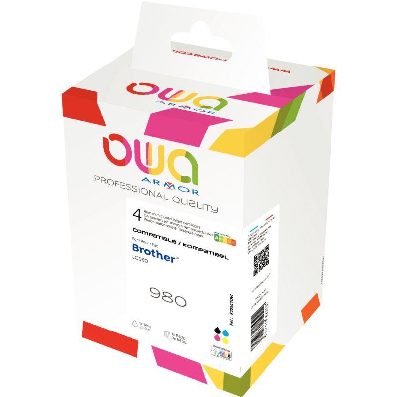 Image de  OWA lot 4 cartouches encre noir, cyan, magenta, jaune remanufacturées compatibles Brother LC980VALBP 