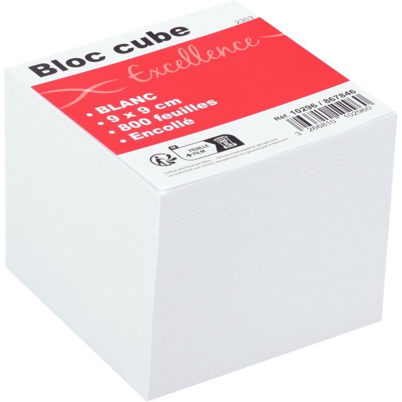 Image de  Bloc cube blanc d''environ 800 feuilles encollées, dimensions : 9 x 9 x 7.5CM 