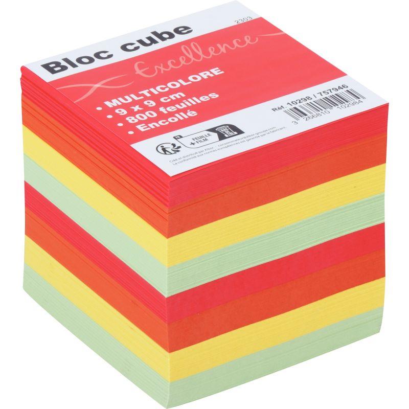 Image de  Bloc cube multicolore d''environ 800 feuilles encollées, dimensions : 9 x 9 x 7.5 cm 