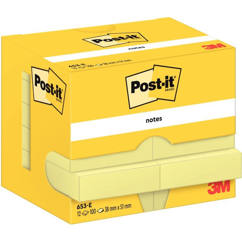 Image de  Lot de 12 blocs notes de 100 feuilles post-it, 38 x 51 mm, coloris jaune 