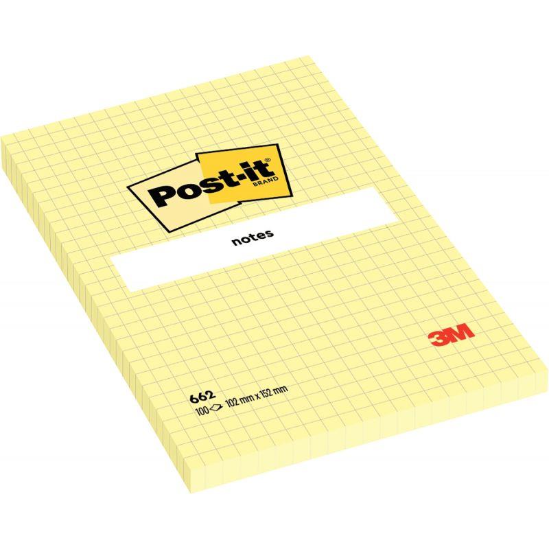 Image de  Bloc de 100 feuilles post it notes repositionnables 102 x 152 mm quadrillé 5x5 coloris jaune 