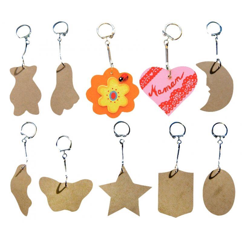 Image de  Lot de 10 porte-clés assortis en bois 