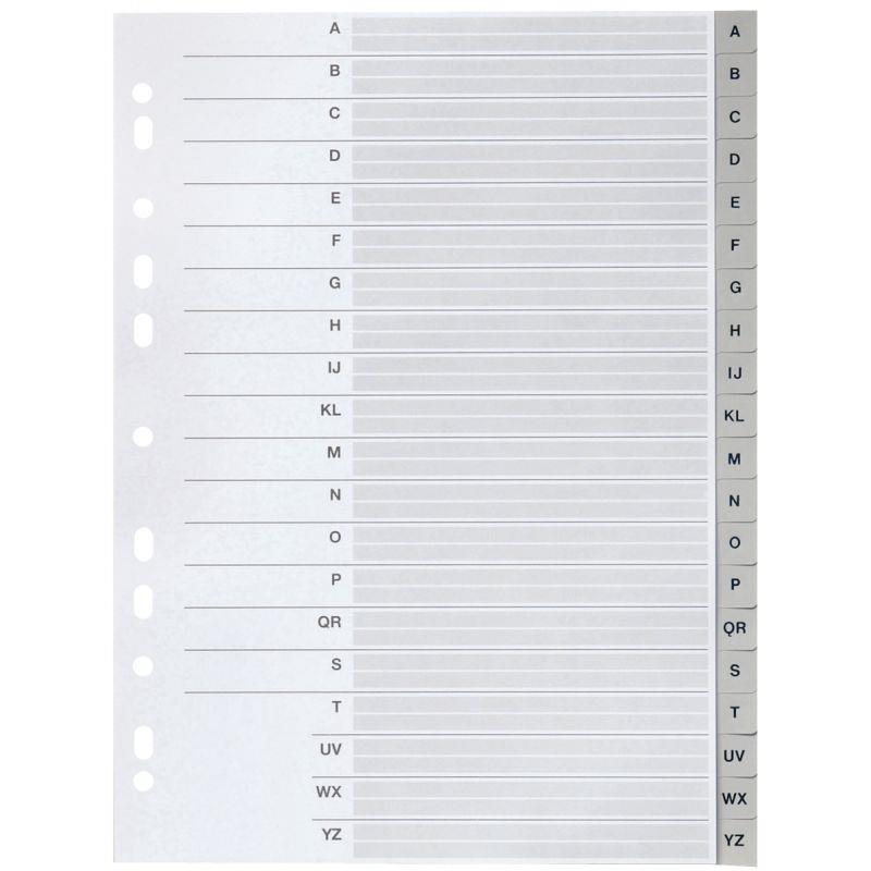 Image de  Jeu de 20 intercalaires alphabétiques en polypropylène gris, format A4 
