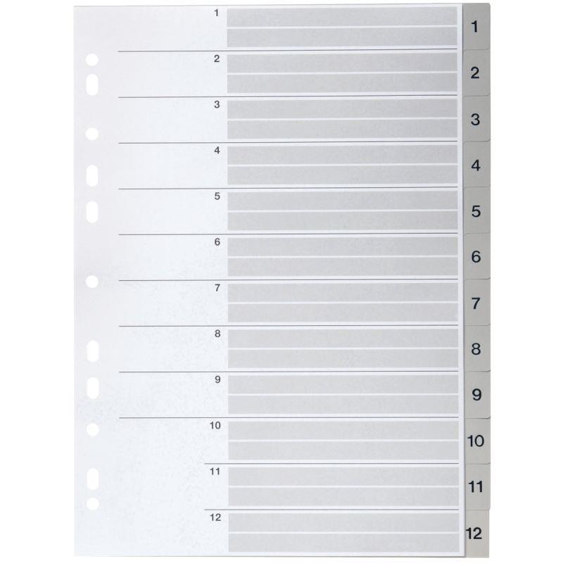 Image de  Jeu de 12 intercalaires numériques en polypropylène gris, format A4 