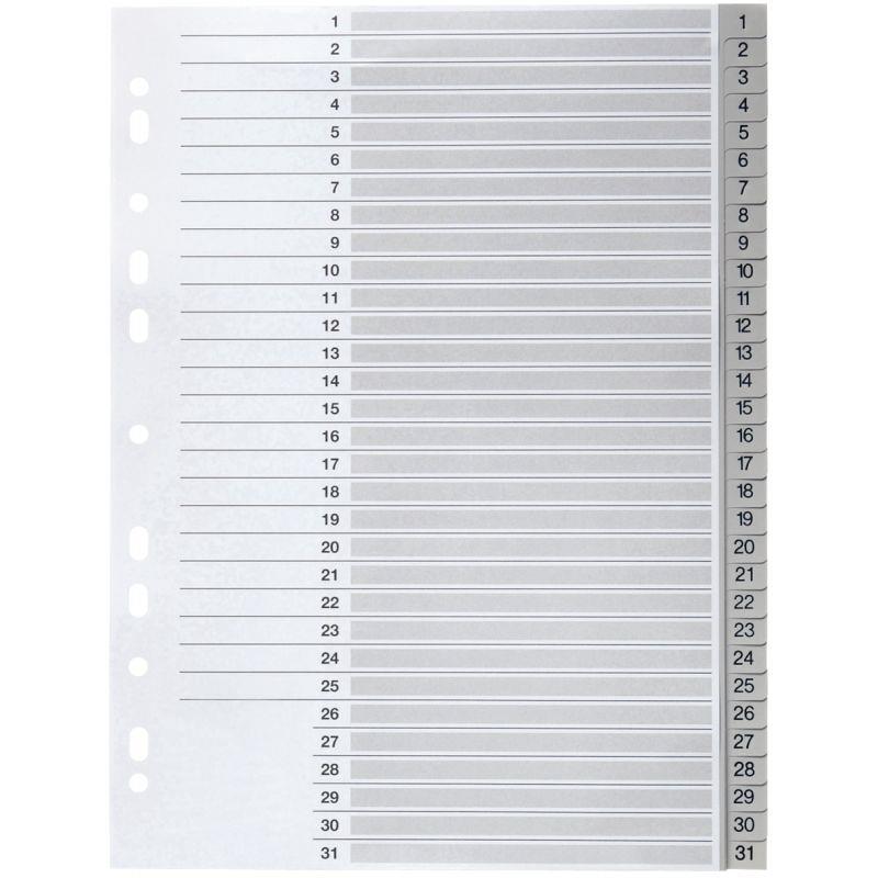 Image de  Jeu de 31 intercalaires numériques en polypropylène gris, format A4 