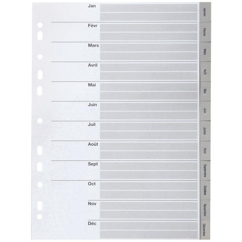 Image de  Jeu de 12 intercalaires mensuels en polypropylène gris, format A4 