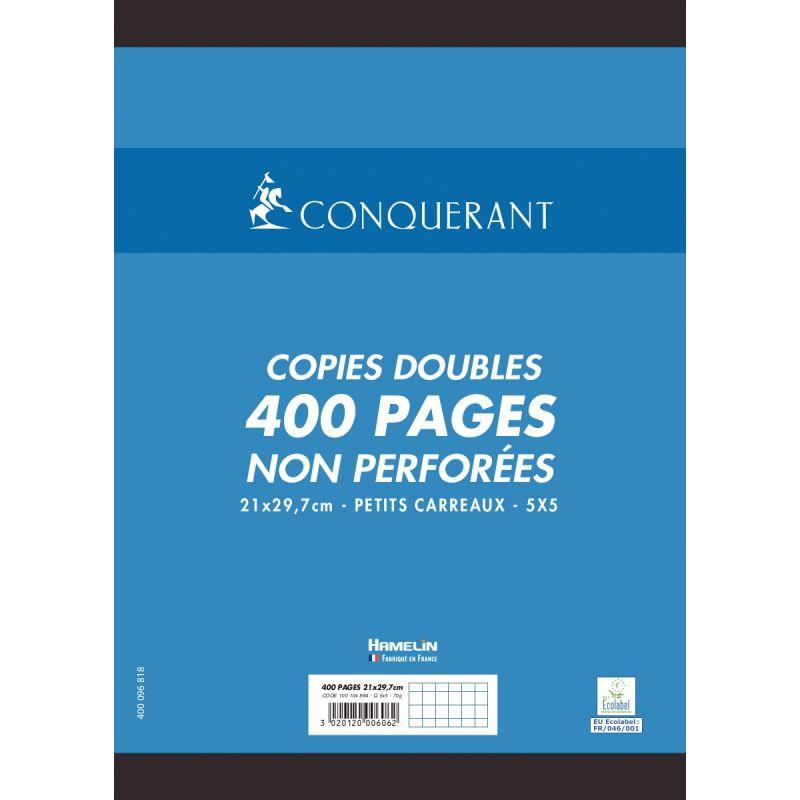 Image de  Sachet de 100 copies doubles NON perforées, format A4, quadrillé 5x5, papier 70g, blanc 