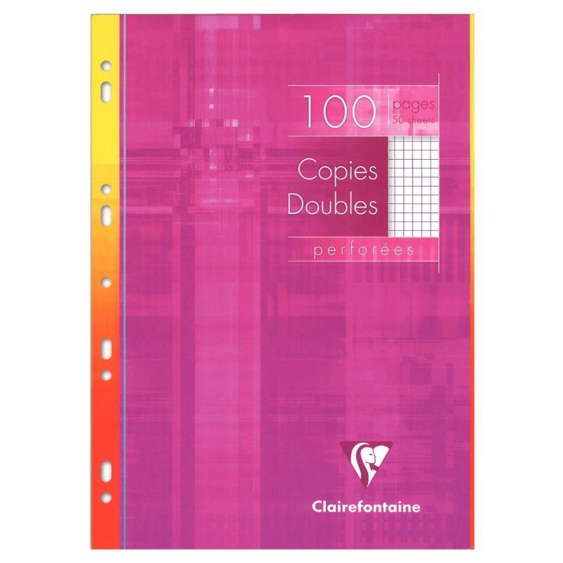 Image de  Étui de 100 copies doubles perforées CLAIREFONTAINE, format A4, quadrillé 5x5, papier 90g, blanc 