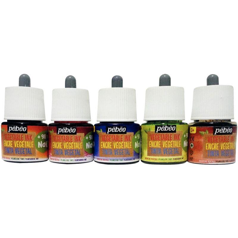Image de  Set de 5 Flacons 45ml d''encre à dessiner végétale, couleurs secondaires 