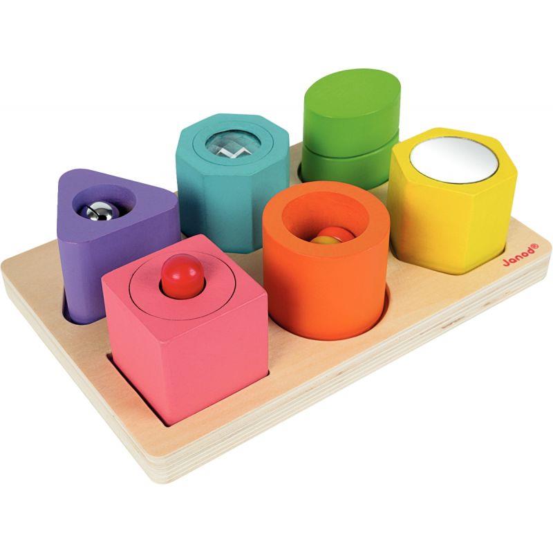Image de  Encastrement de 6 cubes sensoriels en bois 