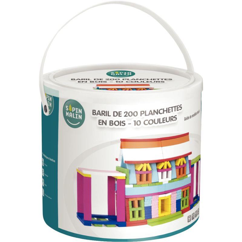 Image de  Baril de 200 planchettes en bois de couleurs assorties 