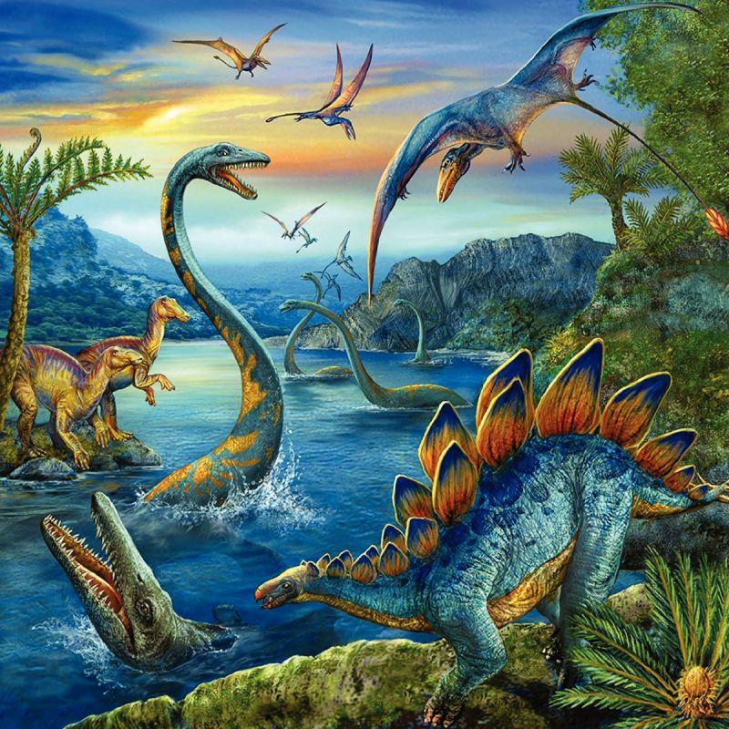 Image de  Lot de 3 puzzles 49 pièces en carton, les dinosaures 