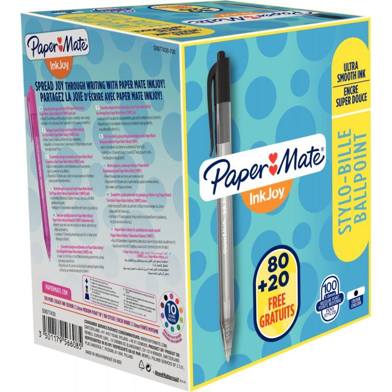 Image de  Boîte de 100 stylos Inkjoy 100 rétractable noirs dont 20 gratuits 