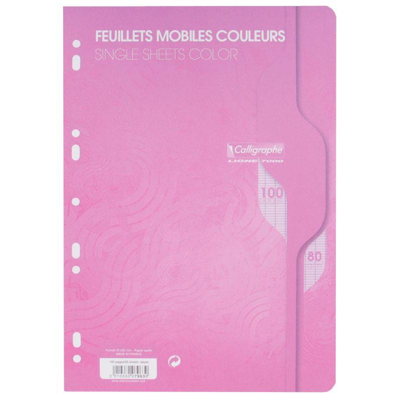 Image de  Sachet de 50 feuillets mobiles, format A4, seyès, papier 80g, rose 