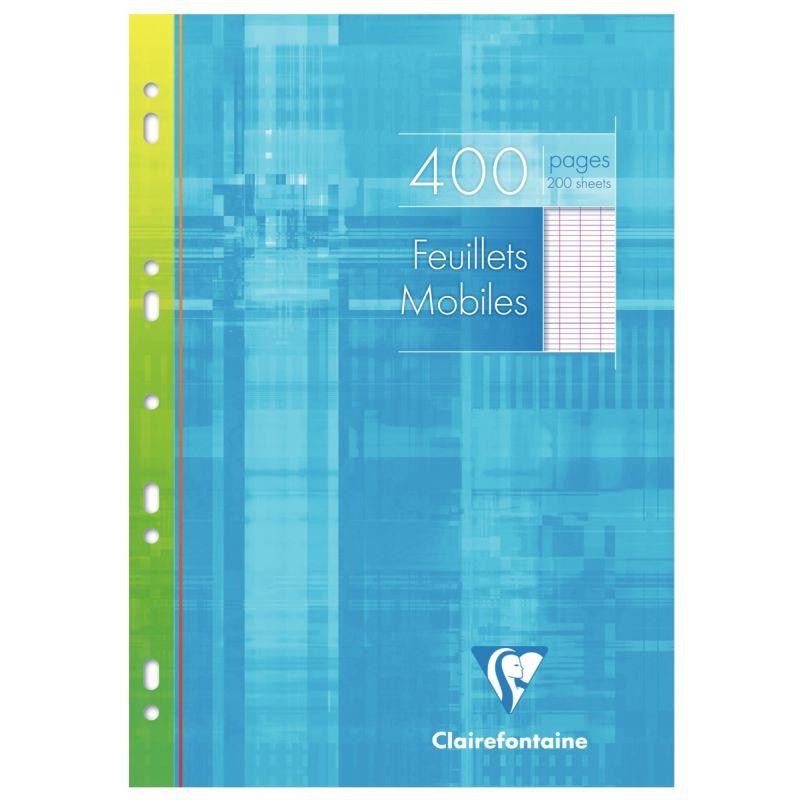 Image de  Étui de 200 feuillets mobiles CLAIREFONTAINE, format A4, seyès, papier 90g, blanc 