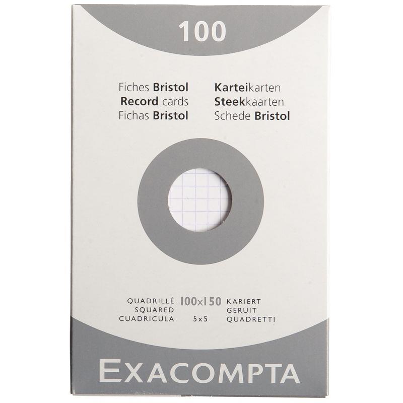 Image de  Etui de 100 fiches bristol non perforées carte forte 205 g blanc quadrillé 5x5 format 10x15 cm 