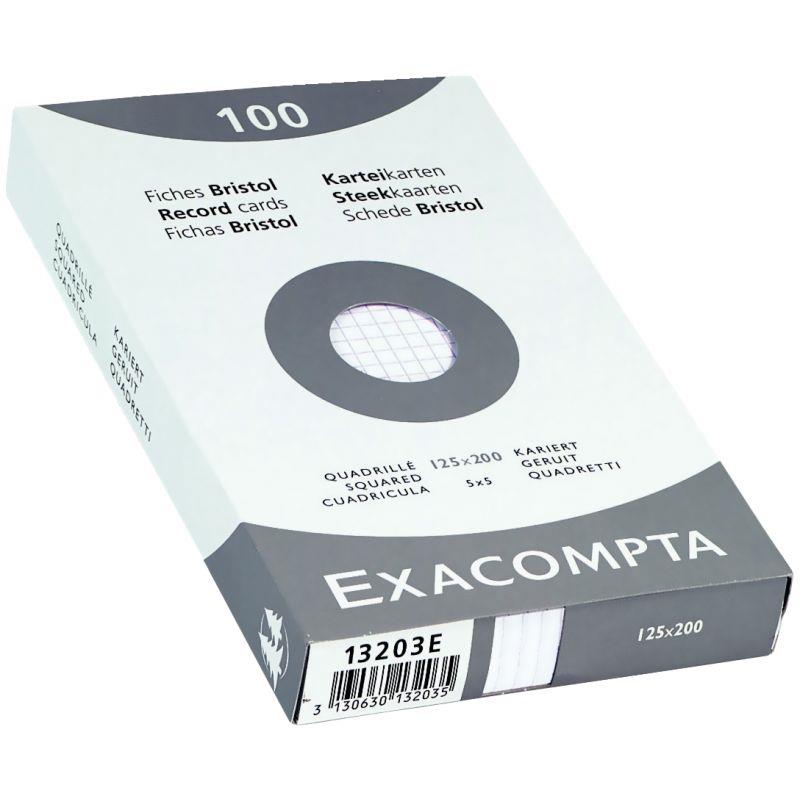 Image de  Etui de 100 fiches bristol non perforées carte forte 205 g blanc quadrillé 5x5 format 12,5x20 cm 