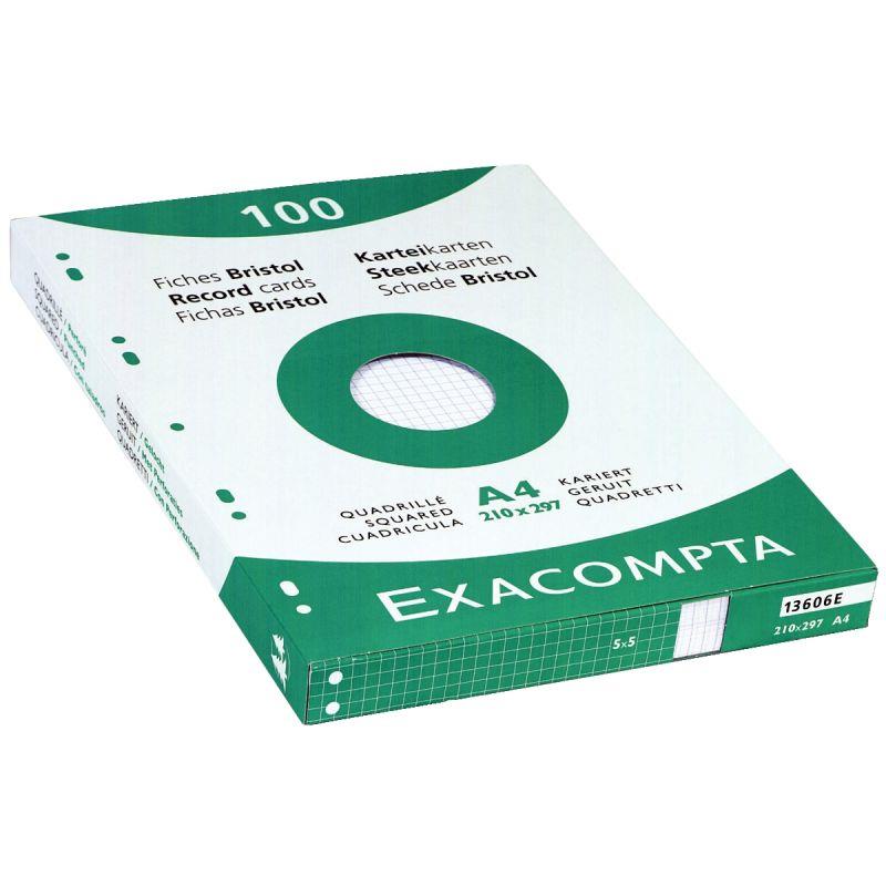 Image de  Etui de 100 fiches bristol perforées carte forte 205 g blanc quadrillé 5x5 format 21 x 29,7 cm 