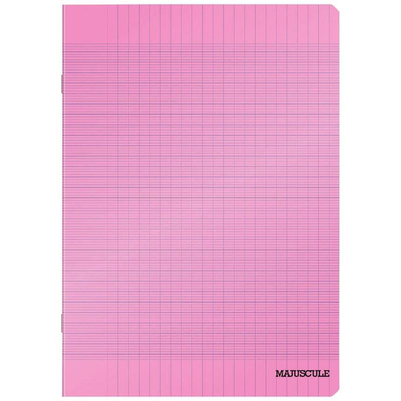 Image de  Piqûre 96 pages MAJUSCULE, format 17x22 cm, papier blanc 90g, seyès, couverture polypropylène rose 