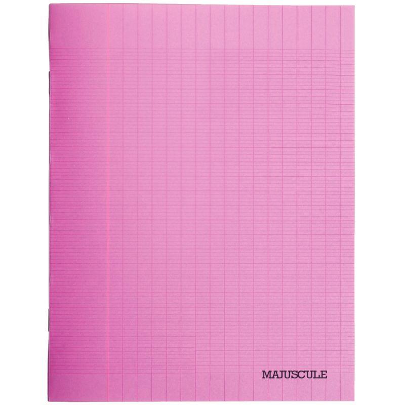 Image de  Piqûre 48 pages MAJUSCULE, format 24x32 cm, papier blanc 90g, seyès, couverture polypropylène rose 