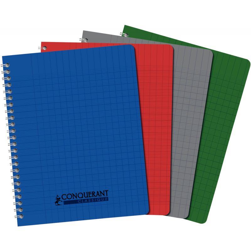Image de  Reliure intégrale 180 pages CONQUERANT, A4, seyès, couverture polypropylène, coloris assortis 