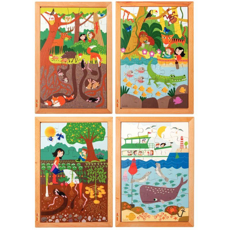 Image de  Lot de 4 puzzles en bois 28/35 pièces, la nature dessus et dessous 