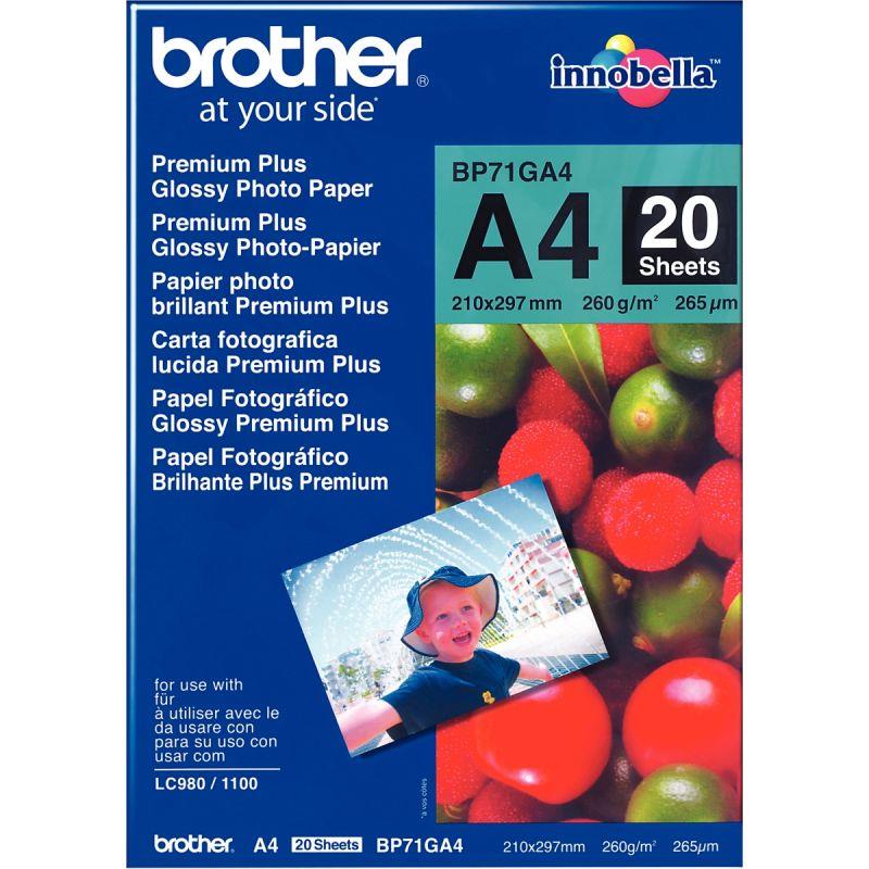 Image de  Paquet de 20 feuilles de papier photo brillant marque Brother format A4 (21 x 29,7 cm) 260g 