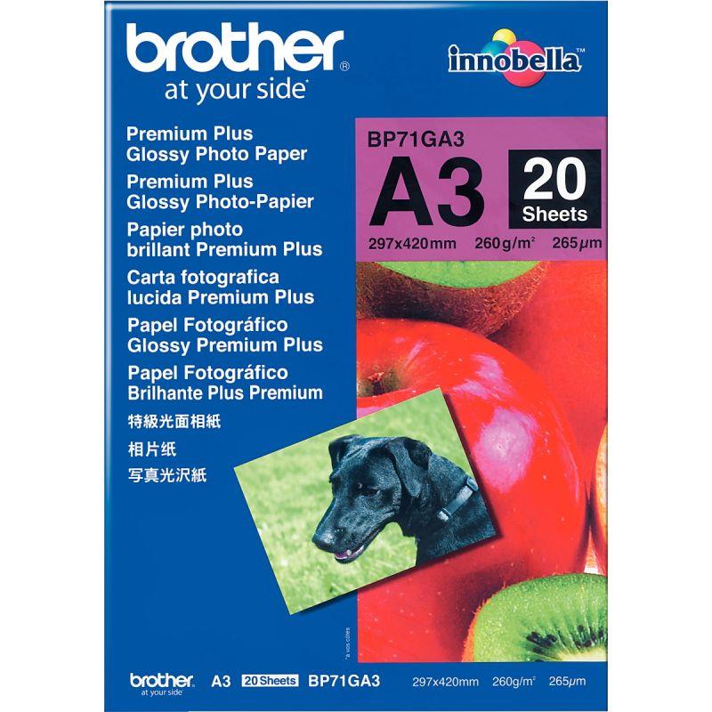 Image de  Paquet de 20 feuilles de papier photo brillant marque Brother format A3 (29,7 x 42 cm) 260g 