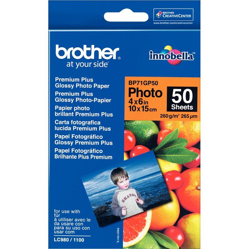 Image de  Paquet de 50 feuilles de papier photo brillant marque Brother format A6 (10 x 15 cm) 260g 