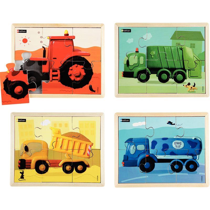 Image de  Lot de 4 puzzles, les engins en couleurs 