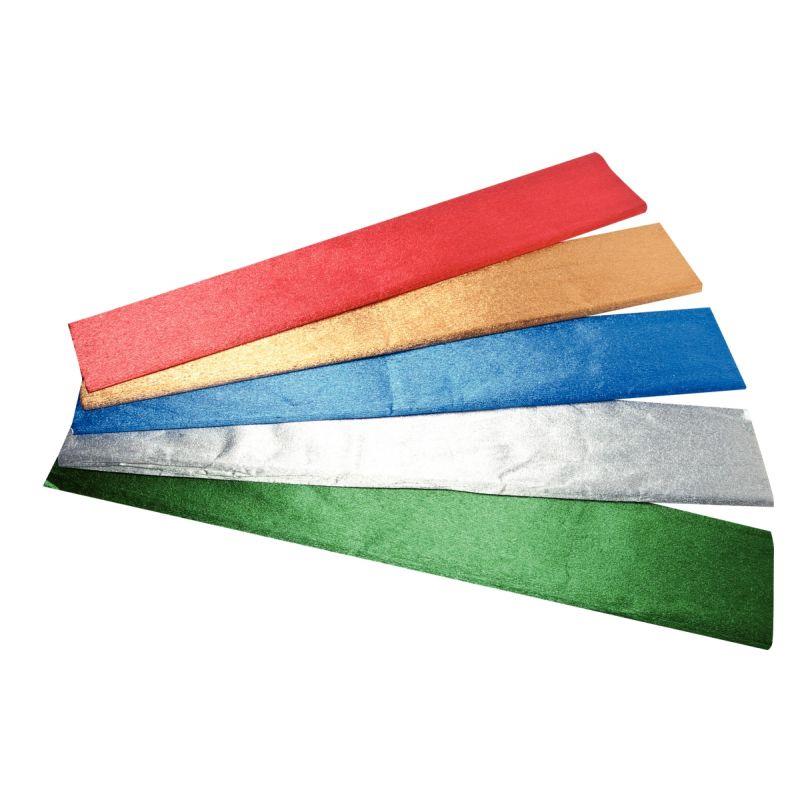 Image de  Paquet de 5 feuilles de crépon métallisé 250x50 cm assortis 