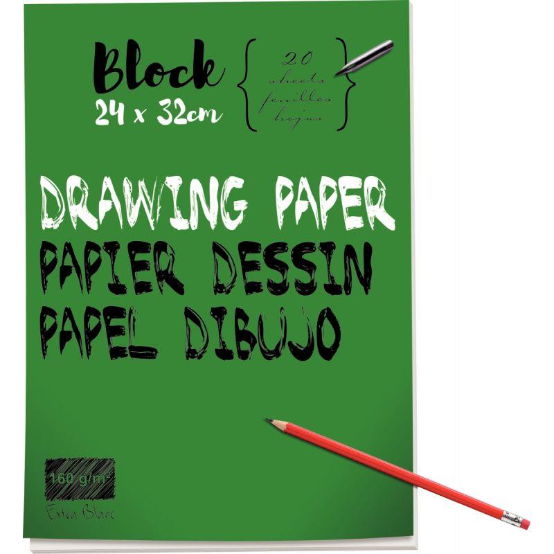 Image de  Bloc de 40 pages à dessin 160g 24x32cm uni 
