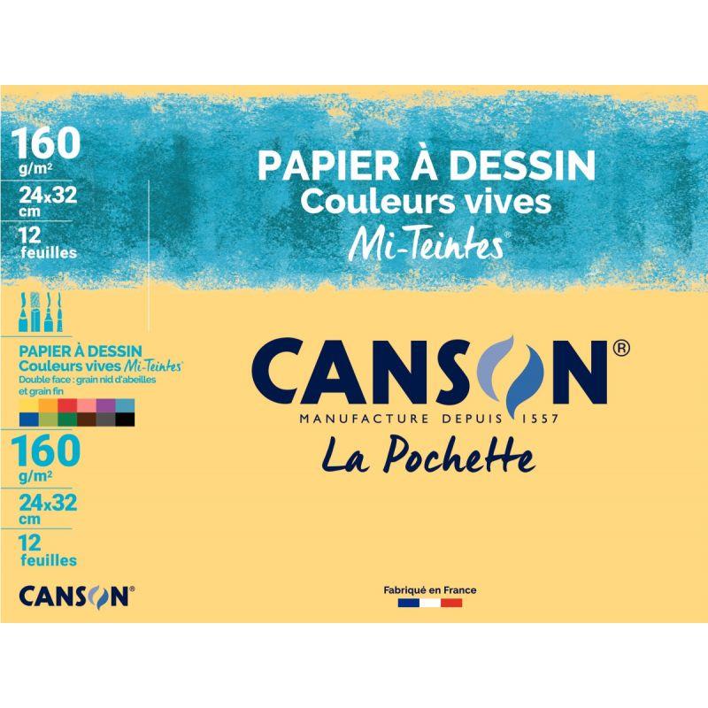 Image de  Pochettes de 12 feuilles mi-teintes 160g 24x32cm couleurs vives 