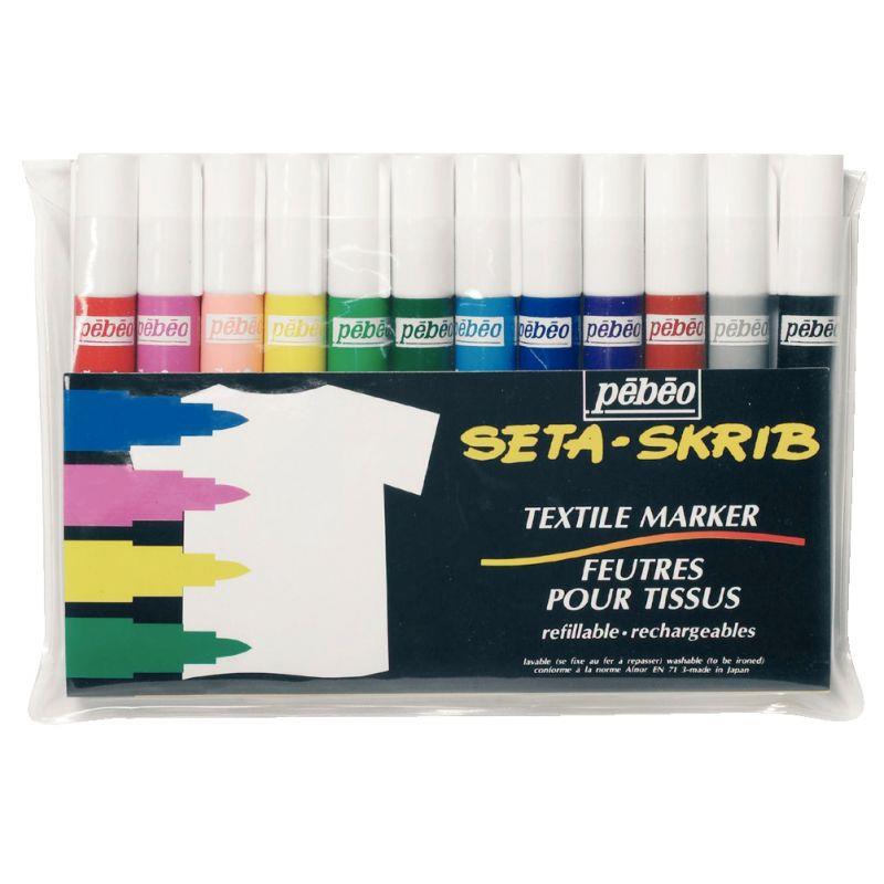 Image de  Pochette de 12 feutres SETASKRIB pour tissus, couleurs assorties 