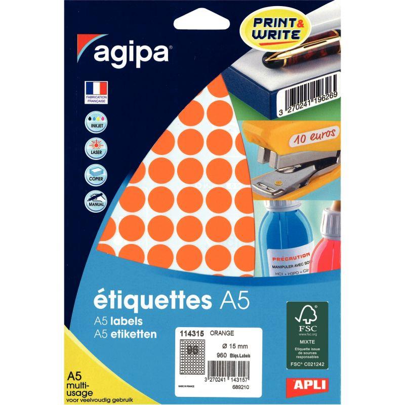 Image de  Etui de 960 pastilles adhésives diamètre 15 mm orange 