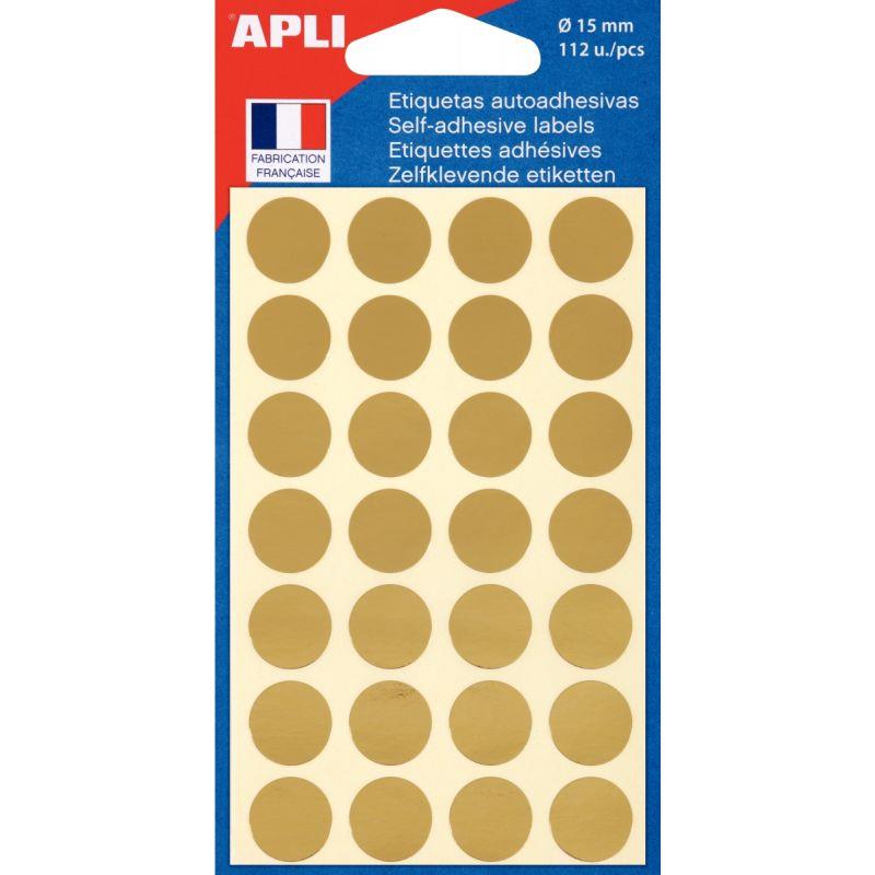 Image de  Etui de 112 pastilles adhésives diamètre 15 mm or 