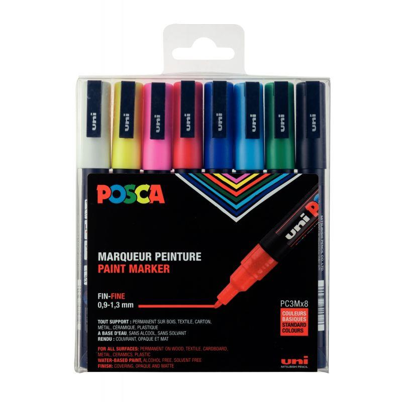 Image de  Pochette de 8 marqueurs Posca pointe fine ogive assortis 