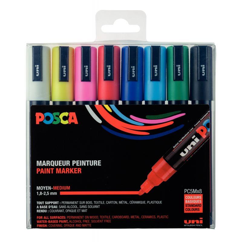 Image de  Pochette de 8 marqueurs Posca pointe moyenne ogive assortis 