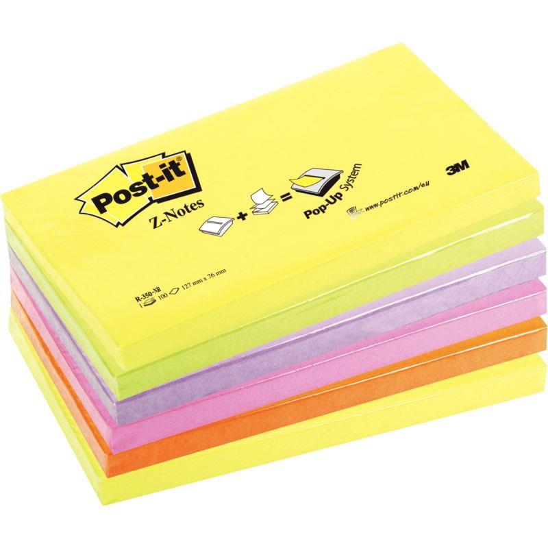 Image de  Lot de 6 blocs z-notes repositionnables 76 x 127 mm, couleurs néon assorties 